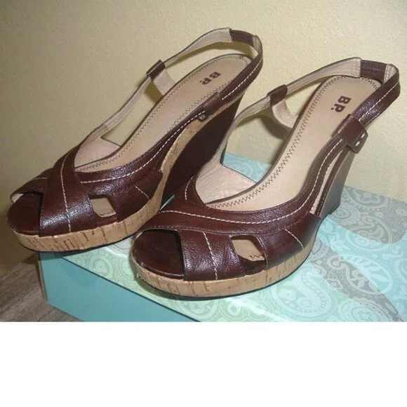 Nordstrom BP Women's RIO Wedge Slingback Sandal Brown Size 8M Cork Leather - Picture 3 of 6